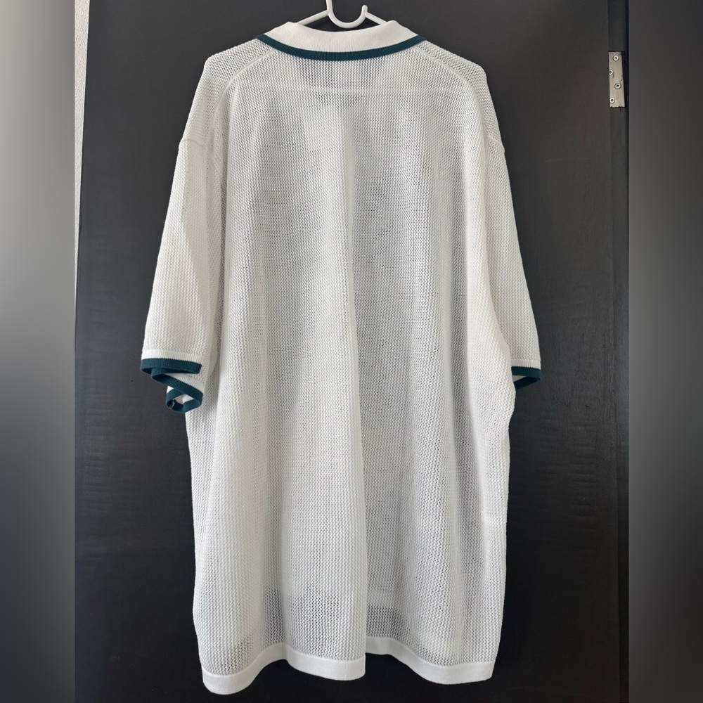 NWT Adidas Originals Knit Button-Down Shirt - White/Green - Size XL - Picture 4 of 6